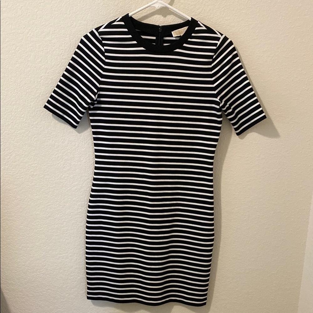 New Michael Kors Petite Black Striped Sheath Dress Size PXS